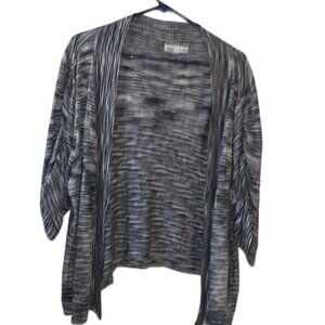 Cato Woman Open Front Cardigan 22/24W Gray/Black Striped 60% Cotton 40% Rayon